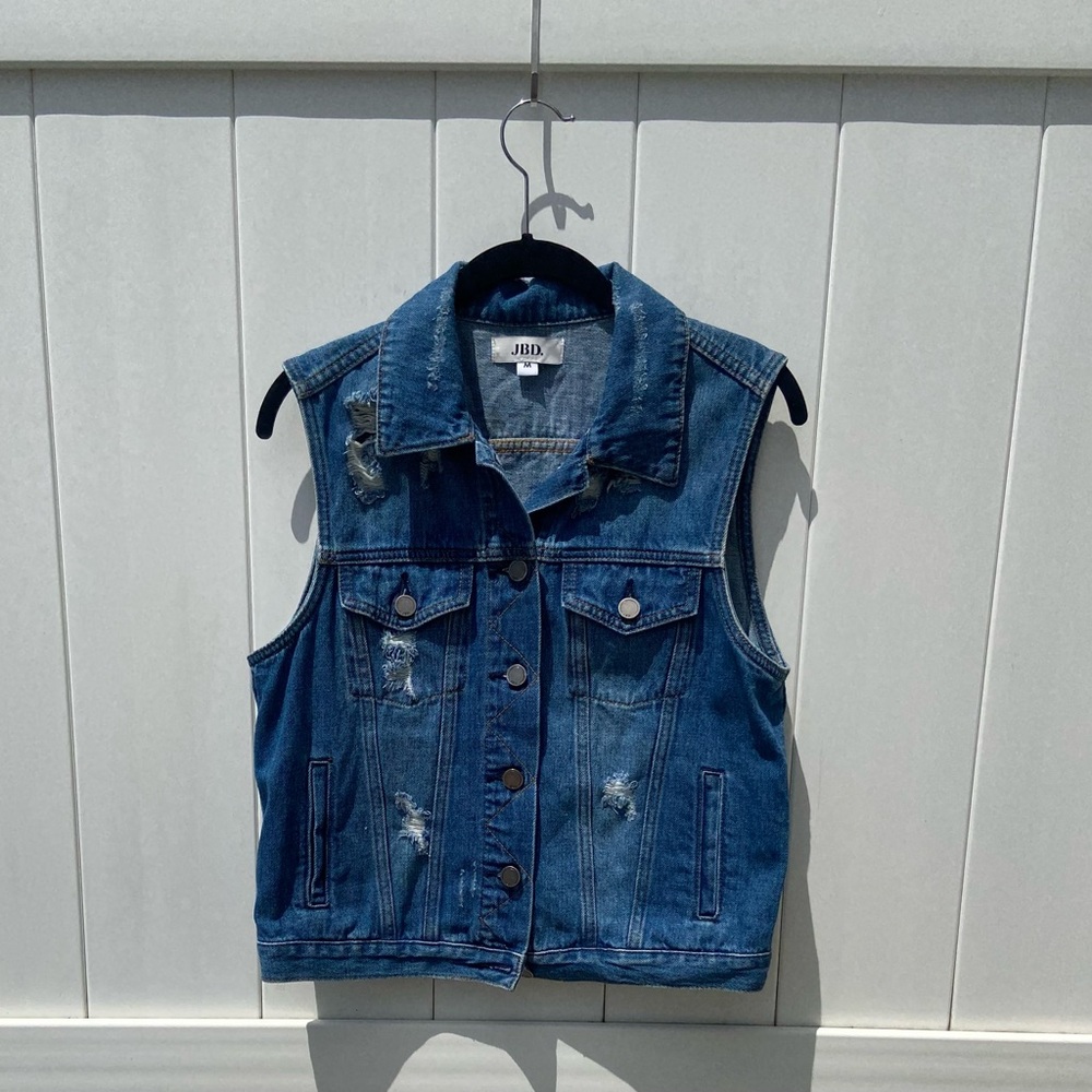 JBD by Just Black Denim Distressed Cropped Vest, Women’s Size M, Blue Jean